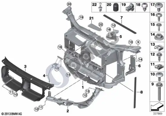 BMW X1 E84 priekinis skydas – schema