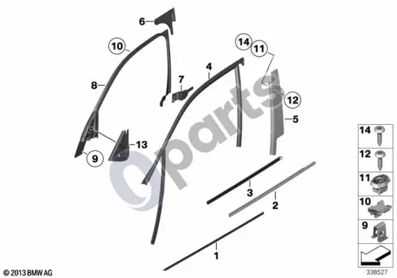 BMW X1 E84 priekinių durų apdailos ir sandarikliai – schema