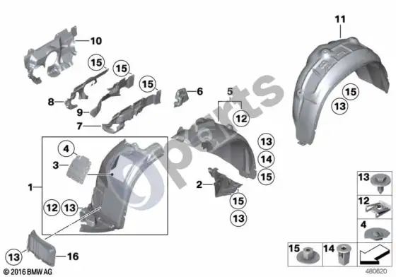 BMW X1 E84 ratų arkos apdaila – schema