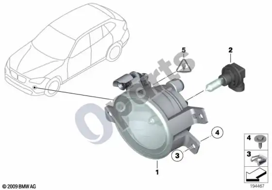 BMW X1 E84 rūko žibintai – schema