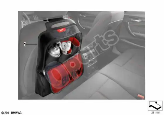 BMW X1 E84 sėdynės atlošo kišenė, BMW lines – schema
