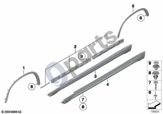 BMW X1 E84 slenksčio / ratų arkos apdaila – schema