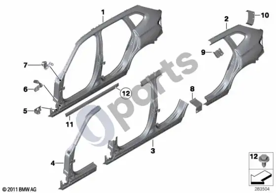 BMW X1 E84 šoninis rėmas – schema