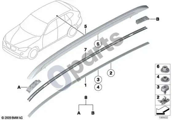BMW X1 E84 stogo apdailos profilis / stogo bėgelis – schema