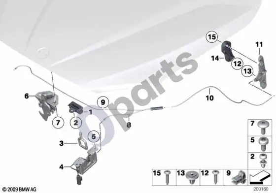BMW X1 E84 variklio dangčio uždarymo sistema – schema