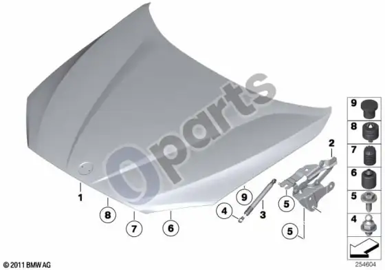 BMW X1 E84 variklio gaubto / tvirtinimo detalės – schema