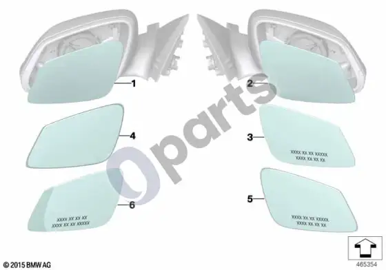 BMW X1 E84 veidrodėlio stiklas; 2012.07 - ... – schema