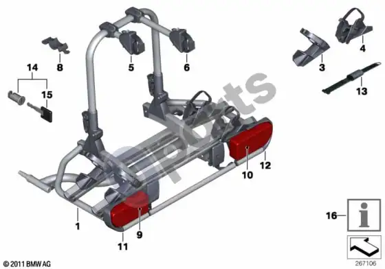 BMW X1 E84 galinis dviračių laikiklis – schema
