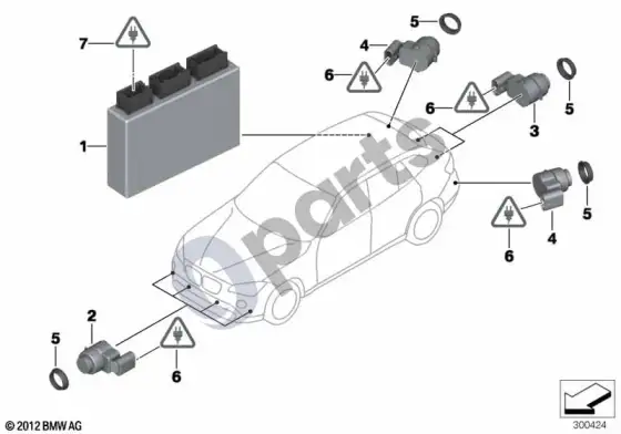 BMW X1 E84 parkavimo atstumo kontrolė – schema