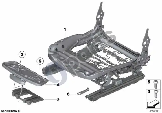 BMW X1 E84 priekinė sėdynė, sėdynės rėmas – schema