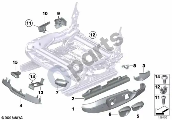 BMW X1 E84 priekinių sėdynių apmušalai – schema