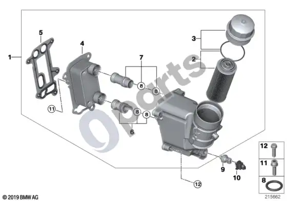 BMW X1 E84 tepimo sistema – alyvos filtras, šilumokaitis – schema