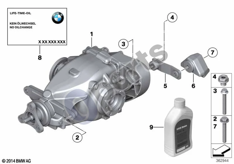 BMW X1 E84 (2009–2015) Galinės ašies pavara (X1 E84 X118DXN47) schema – pozicija 01: Galinės ašies pavara