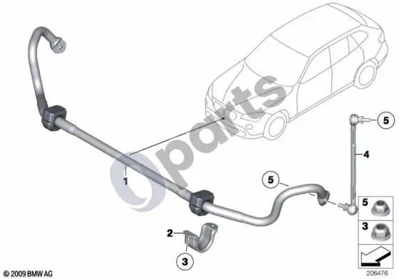 BMW X1 E84 priekinis stabilizatorius – schema
