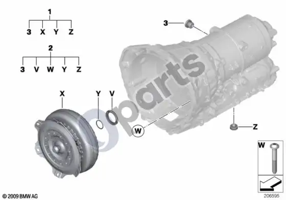 BMW X1 E84 GA8HP45Z sukimo momento keitiklis/sandarinimo elementai – schema