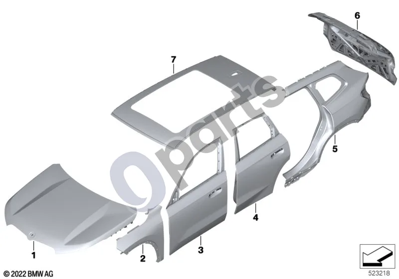 BMW X1 U11 (2022–) Išorinė plokštė schema – pozicija 07: Stogo skydas