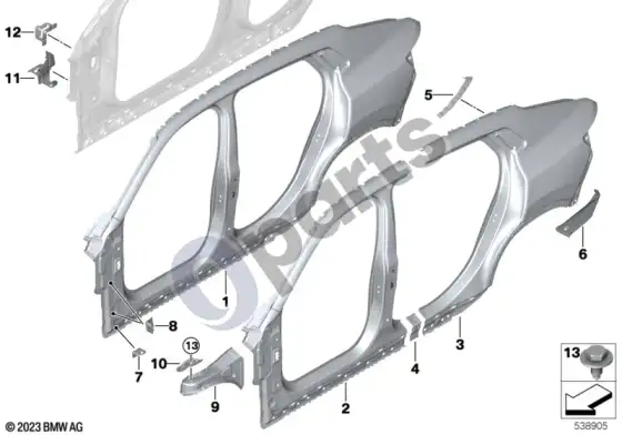 BMW X2 U10 šoninis rėmas – schema