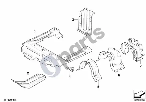 BMW X3 E83 galinės salono grindų dalys – schema