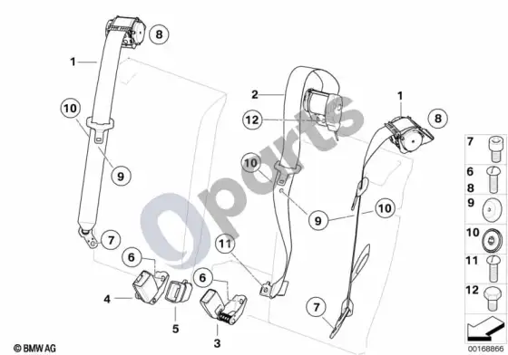 BMW X3 E83 galinis saugos diržas – schema