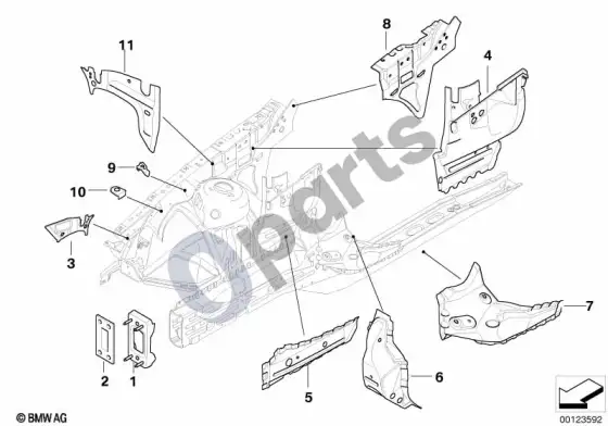 BMW X3 E83 priekinis kėbulo laikiklis, dešinys – schema