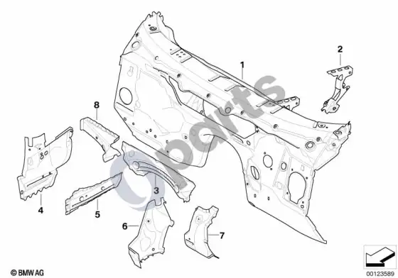 BMW X3 E83 purslų sienelės dalys – schema
