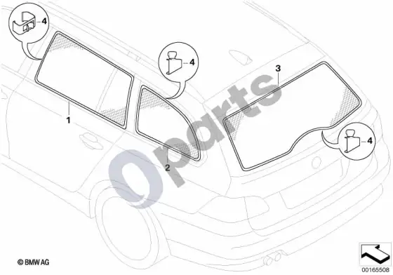 BMW X3 E83 saulės užuolaida – schema