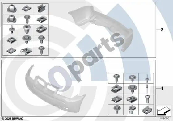 BMW X3 E83 bamperio montavimo komplektas – schema