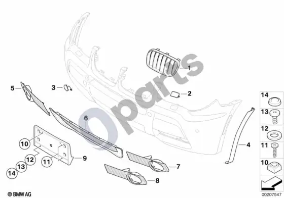 BMW X3 E83 bamperio montuojamos dalys – schema