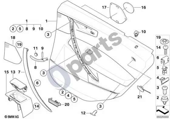 BMW X3 E83 galinė durų apdaila – schema