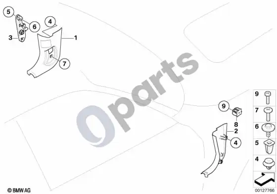 BMW X3 E83 kojų erdvės apdailos plokštė – schema