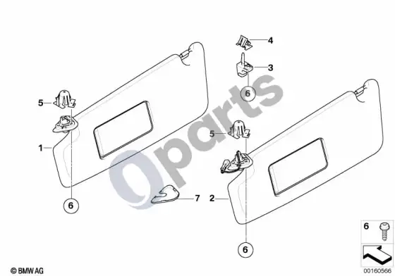 BMW X3 E83 saulės skydeliai – schema