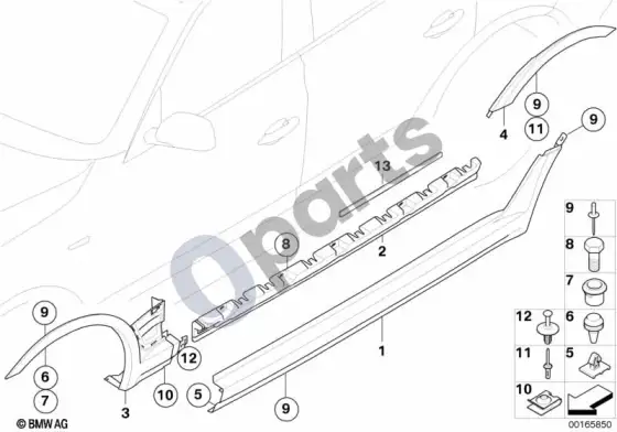 BMW X3 E83 slenksčio / ratų arkos apdaila – schema