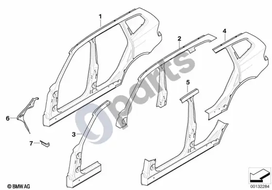 BMW X3 E83 šoninis rėmas – schema