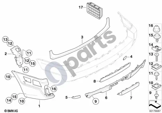BMW X3 E83 tvirtinimo detalės – schema