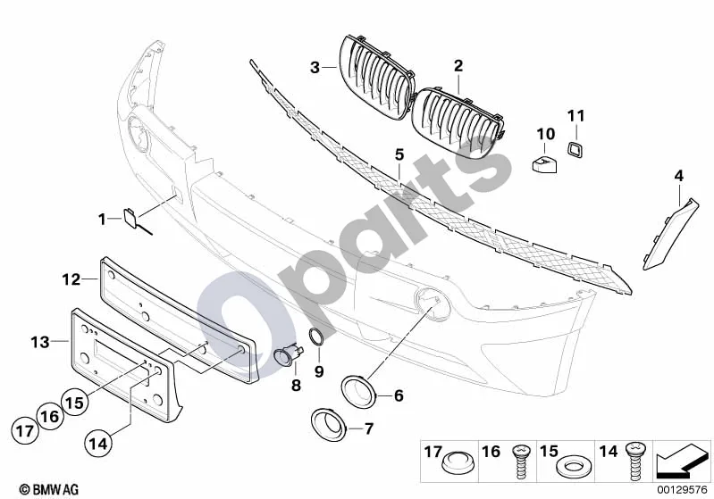 BMW X3 E83 (2003–2010) Bamperio montuojamos dalys (X3 E83 X32.0D) schema – pozicija 04: Šoninis dangtelis, kairys