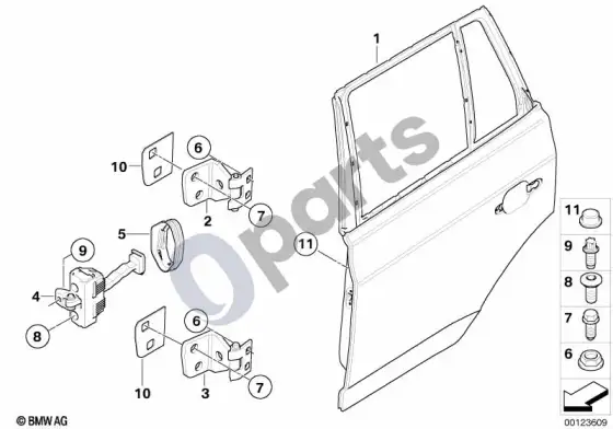 BMW X3 E83 galinės durys – vyris/durų ribotuvas – schema