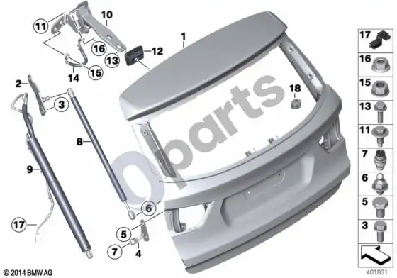 BMW X3 F25 bagažinės dangtis – schema