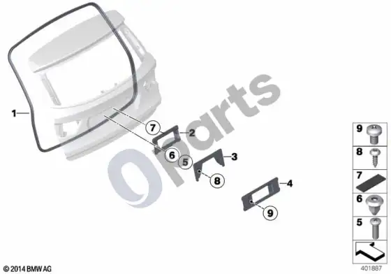 BMW X3 F25 galinio dangčio ttvirtinimo detalės – schema