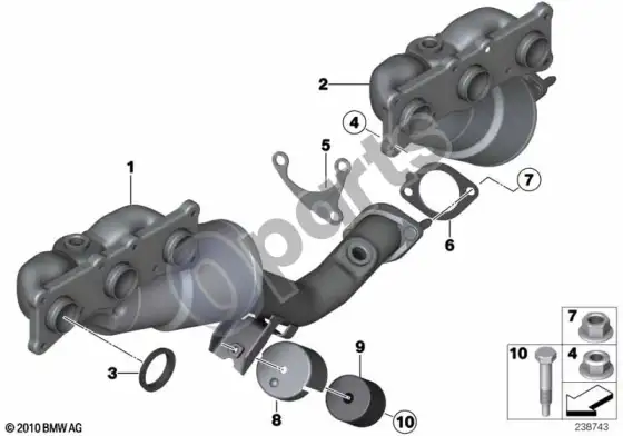 BMW X3 F25 išmetimo kolektorius su katalizatoriumi – schema