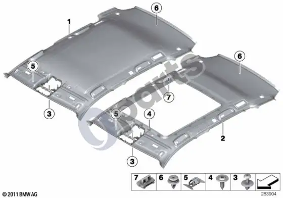 BMW X3 F25 lubų apmušalas – schema