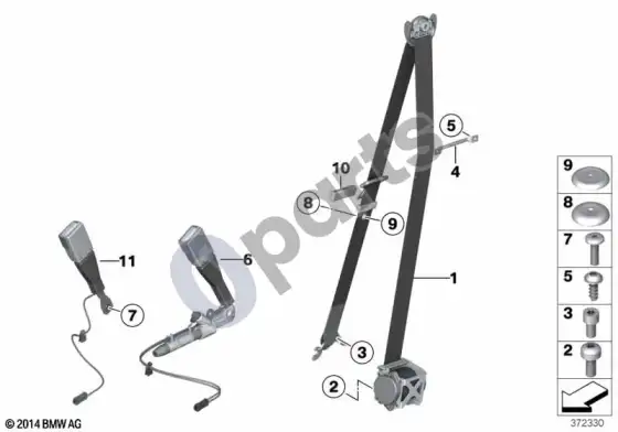 BMW X3 F25 priekinis saugos diržas – schema