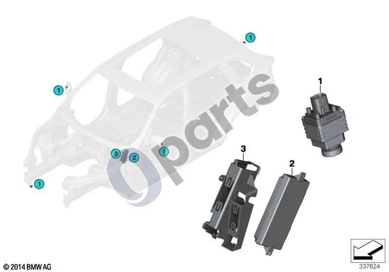 BMW X3 F25 (2010–2017) Surround View; 2014.04 - ... schema – pozicija 01: Apsuptinio vaizdo kamera