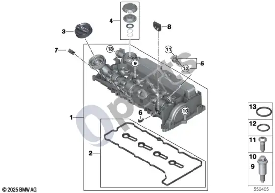 BMW X3 G01 cilindrų galvutės dangtis – schema