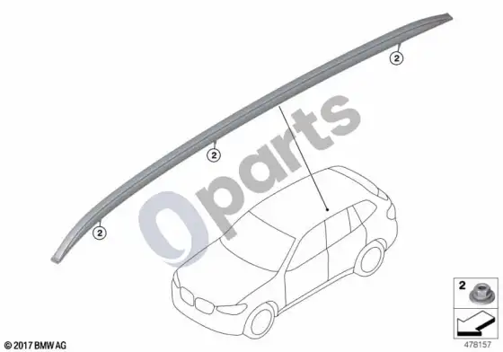 BMW X3 G01 papildomas montavimas, stogo bėgeliai – schema