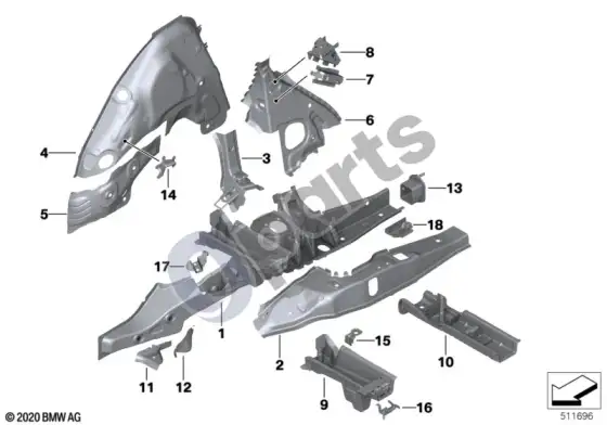 BMW X4 G02 galinė ratų arka/grindų dalys – schema