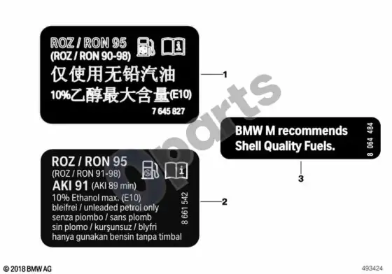 BMW X4 G02 informacinė lentelė, degalai – schema