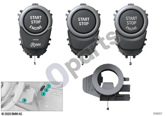 BMW X4 G02 start/stop jungiklis ir avarinio užvedimo ritė – schema