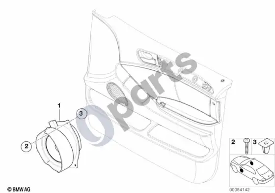 BMW X5 E53 atskiros dalys, stereo sistema, priekinės durys – schema