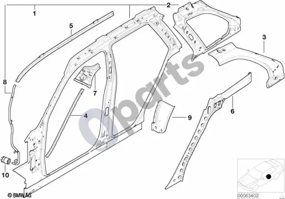 BMW X5 E53 atskiros šoninio kėbulo rėmo dalys – schema