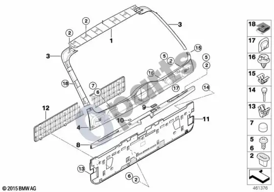 BMW X5 E53 bagažinės dangčio apdailos plokštė – schema